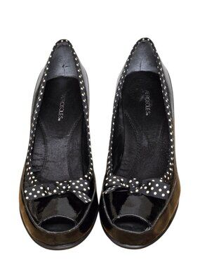 Aerosoles Benefit Peep Toe Heels  10M Black Polkadot Ribbon Trim Pinup Classic